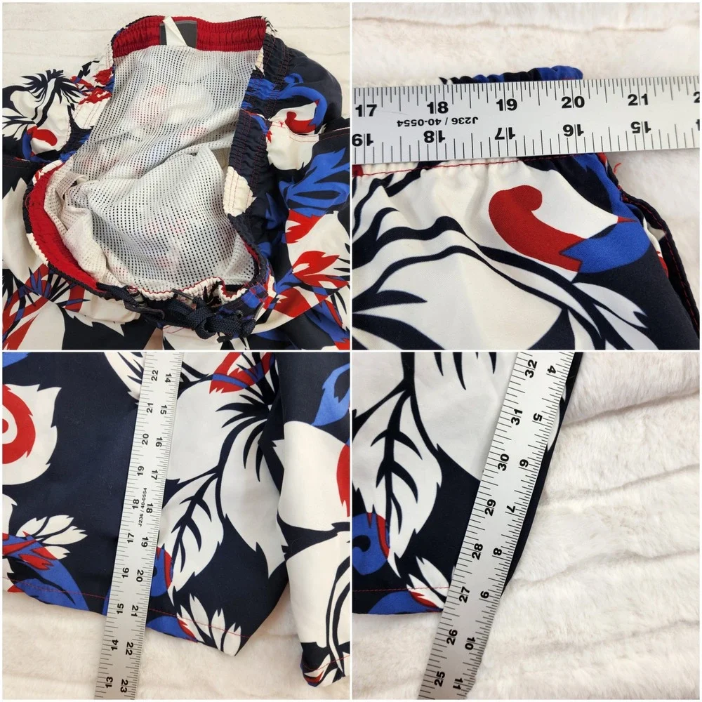Speedo Mens XL Swim Trunks Red White Blue Tropical Floral Board Shorts‎ Pocket